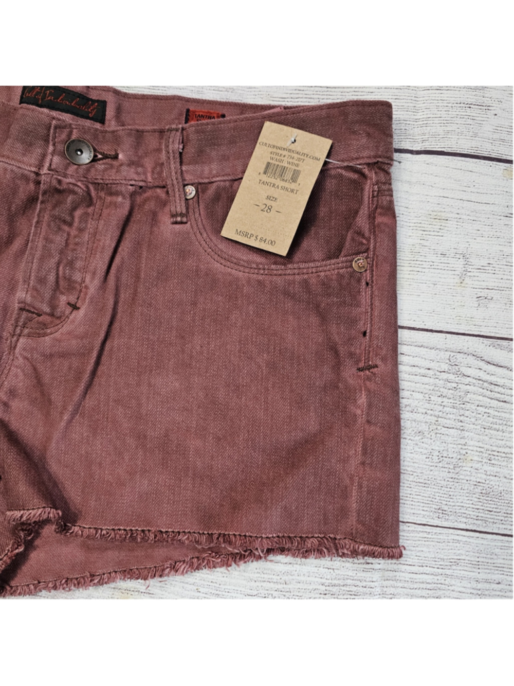 NWT Cult of Individuality maroon/burgundy shorts, frayed edge, sz 28 - Picture 4 of 9